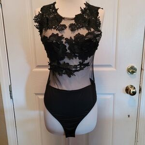Sexy lingerie lace black see through one piece small medium